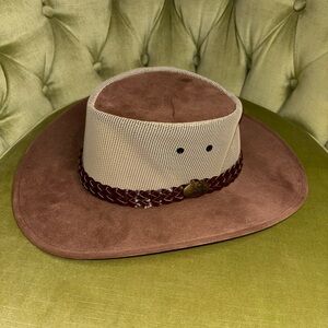 Jacaru Australia "Summer Breeze" Leather/Suede/Mesh Wide-Brim Hat Size Med/Large